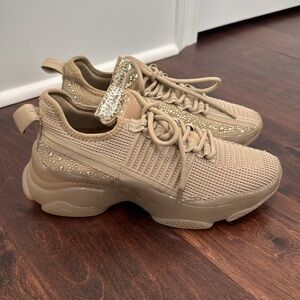 Steve Madden Beige/Tan Knit Platform Sneakers with Rhinestones